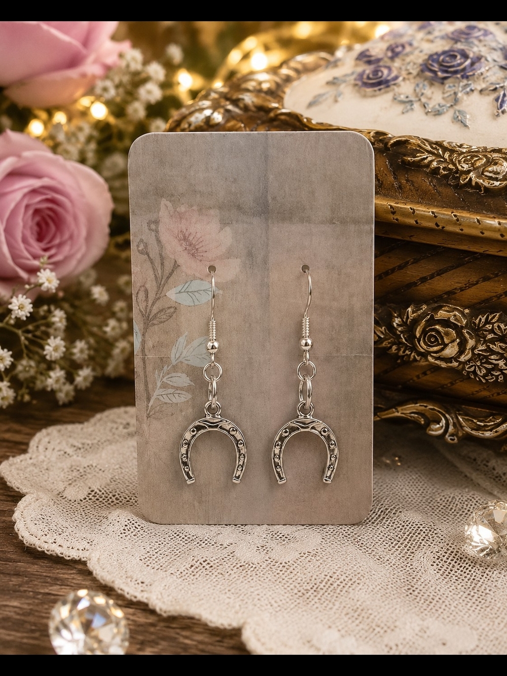 ✨ LUCKY YOU! Western Silver Horseshoe Dangle Earrings ✨